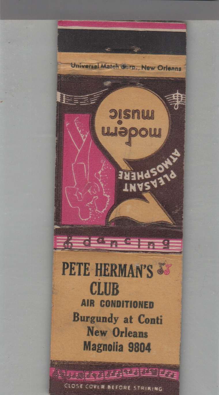 Matchbook Cover - Music Related Pete Herman\'s Club New Orleans, LA