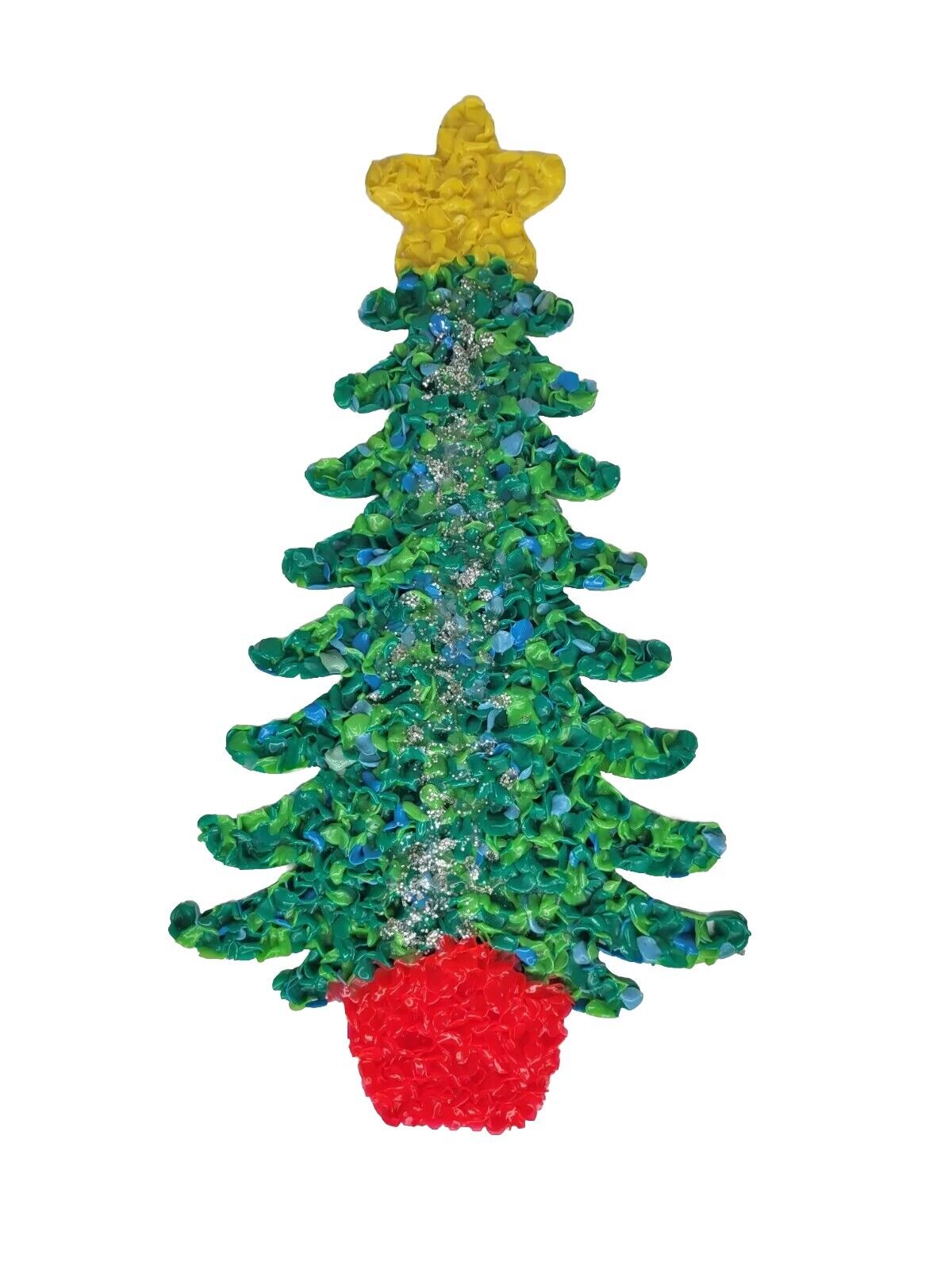 Vtg Mini Popcorn Art Christmas Tree Decoration Melted Plastic Wall Hanging 11.5”