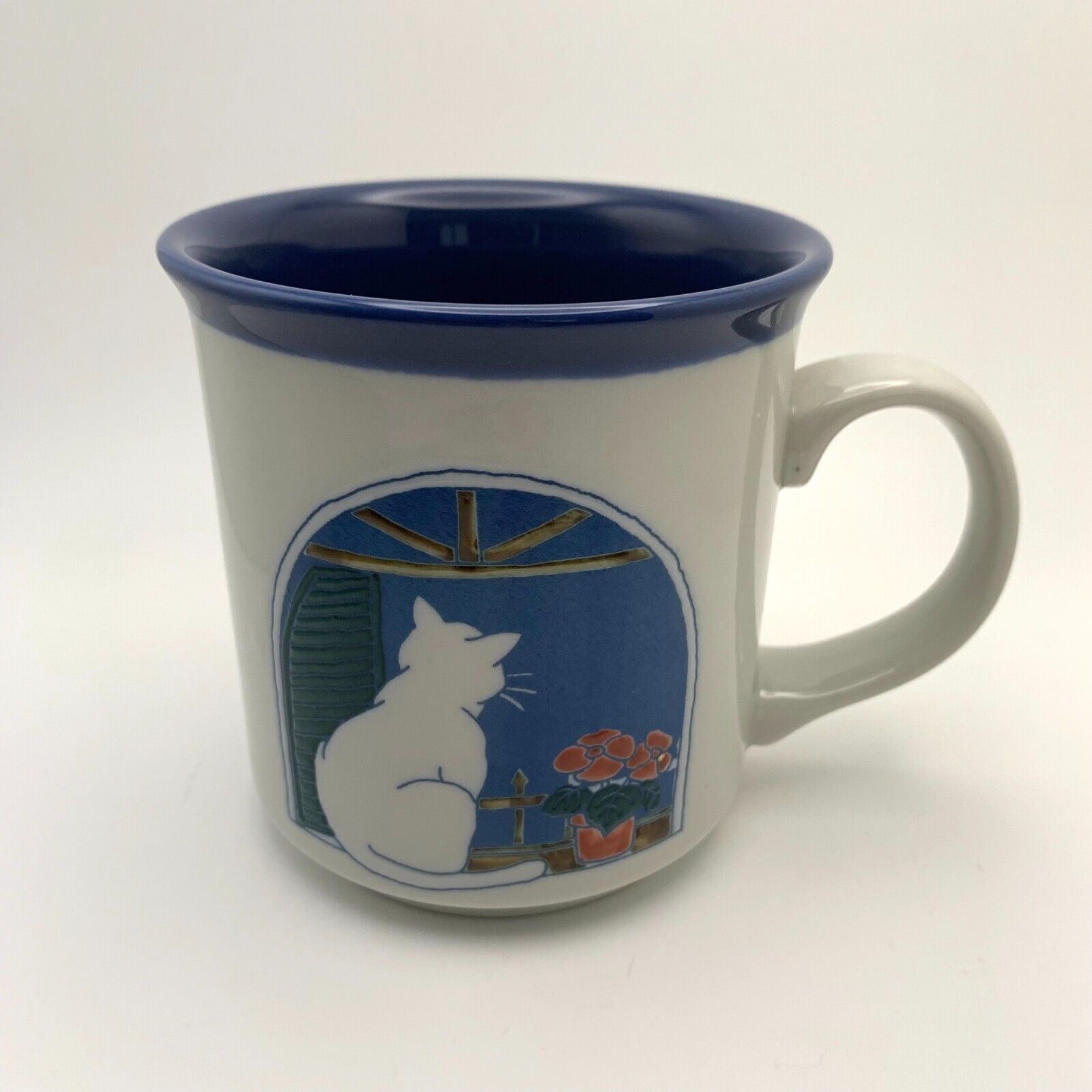 Vintage Otagiri Ceramic Coffee Cup Mug Cat Sitting in Window Embossed