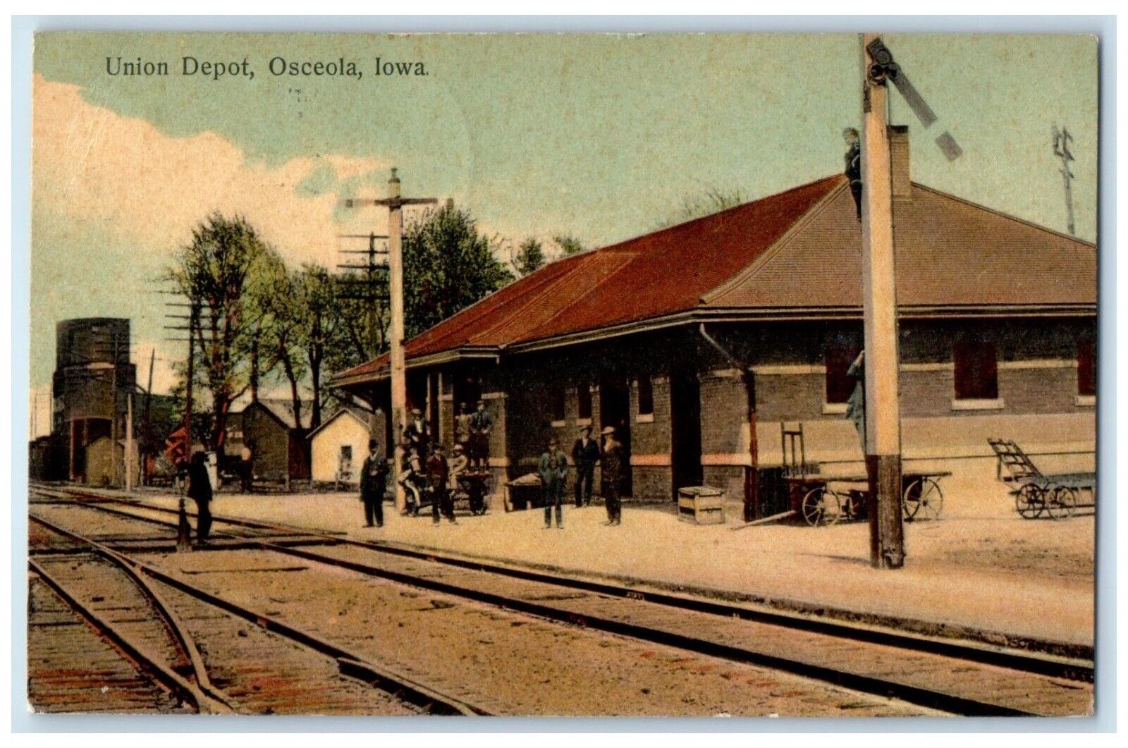1908 Union Depot Station Railroad Wagon Osceola Iowa IA Posted Antique Postcard