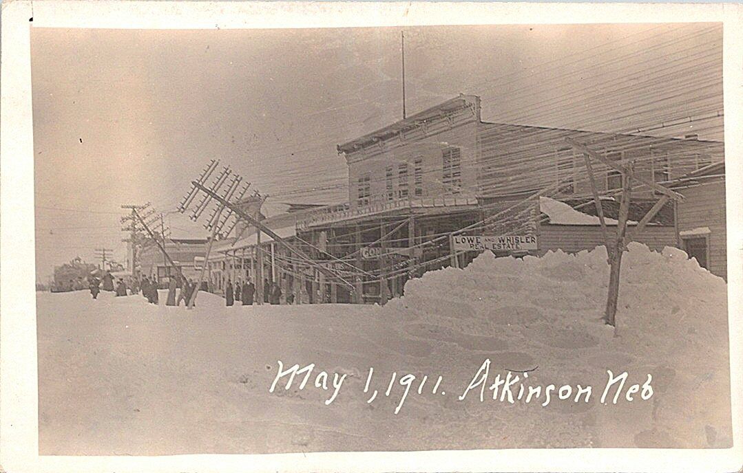 RPPC Atkinson Nebraska Winter Storm Damage on Main Street 1911