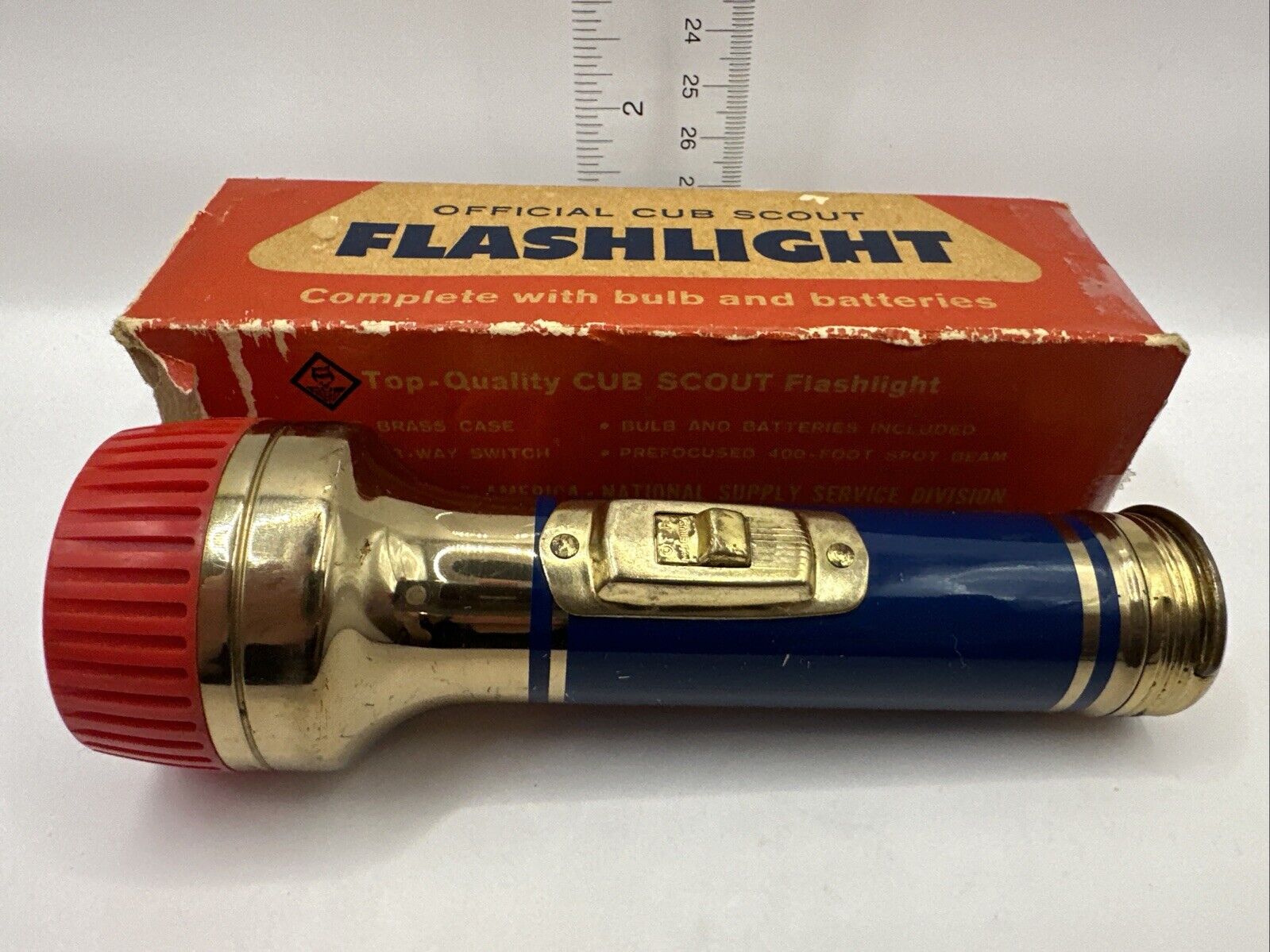 Vintage Official Cub Scout Flashlight WORKS Brass Boy America Box Flash Light