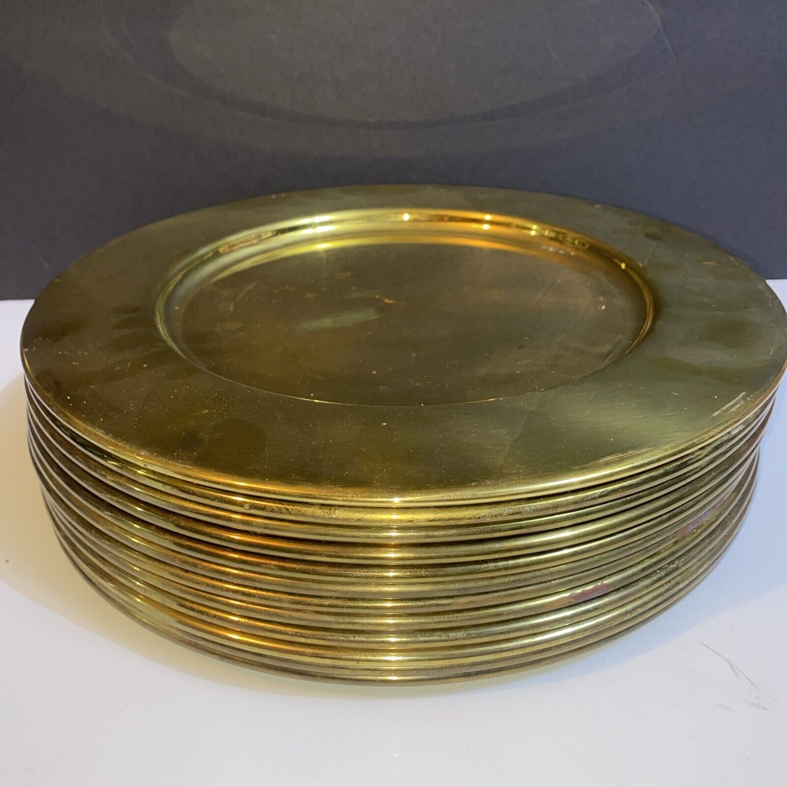 Vintage Today’s Home Brass Dinner Charger Plates 12” Set Of 12 Heavy 21+ lbs