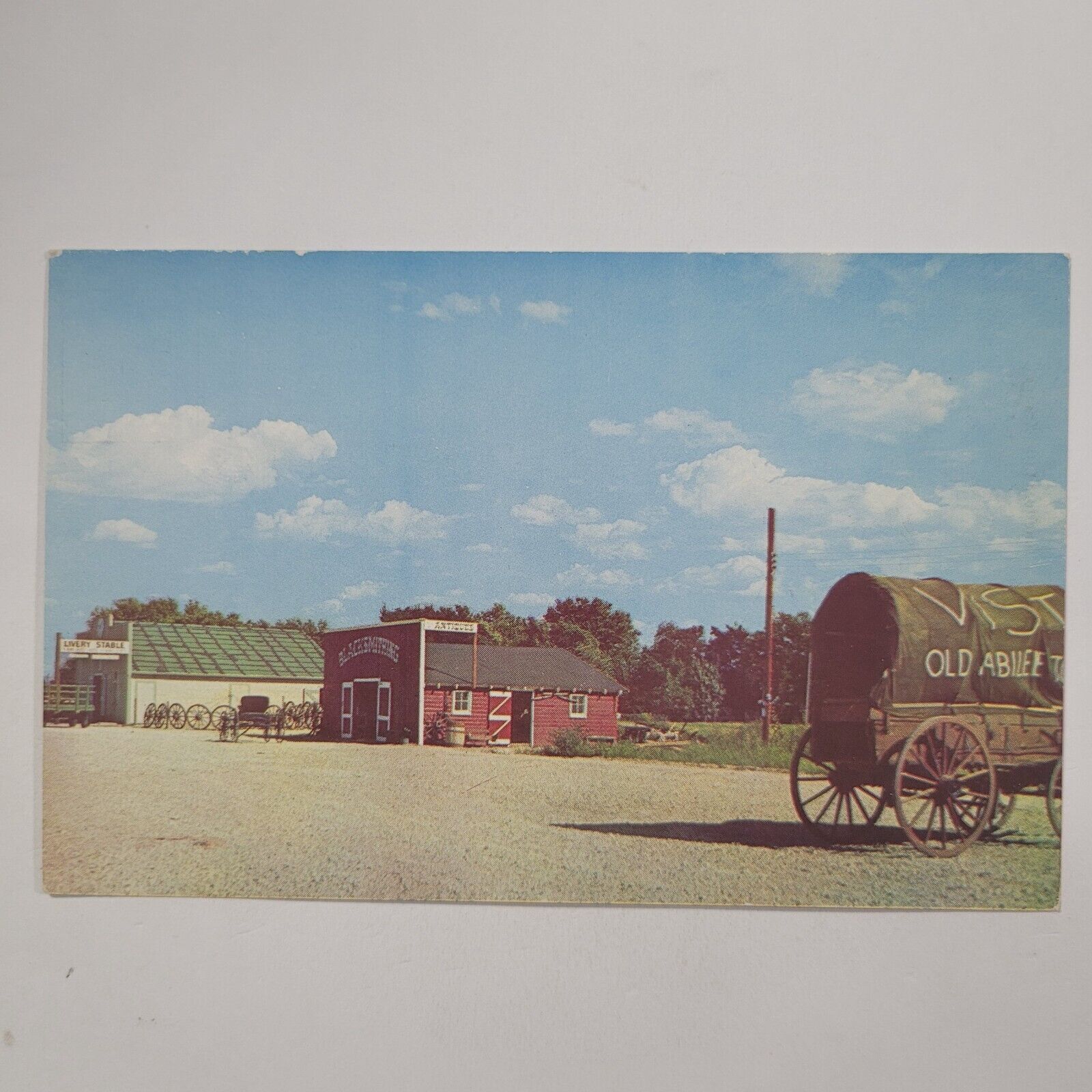 Old Abilene Town Chrome Vintage Postcard Wagon Antique Shop Telephone Pole