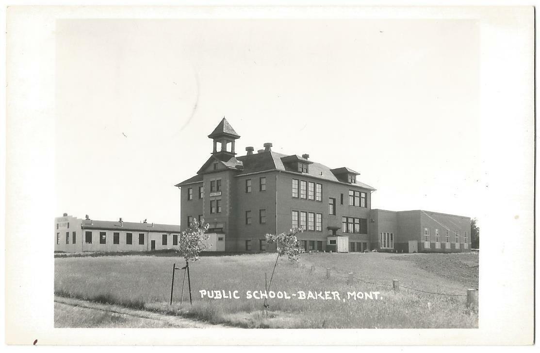 Baker Montana MT ~ Public School Building RPPC Real Photo Postcard 1940\'s