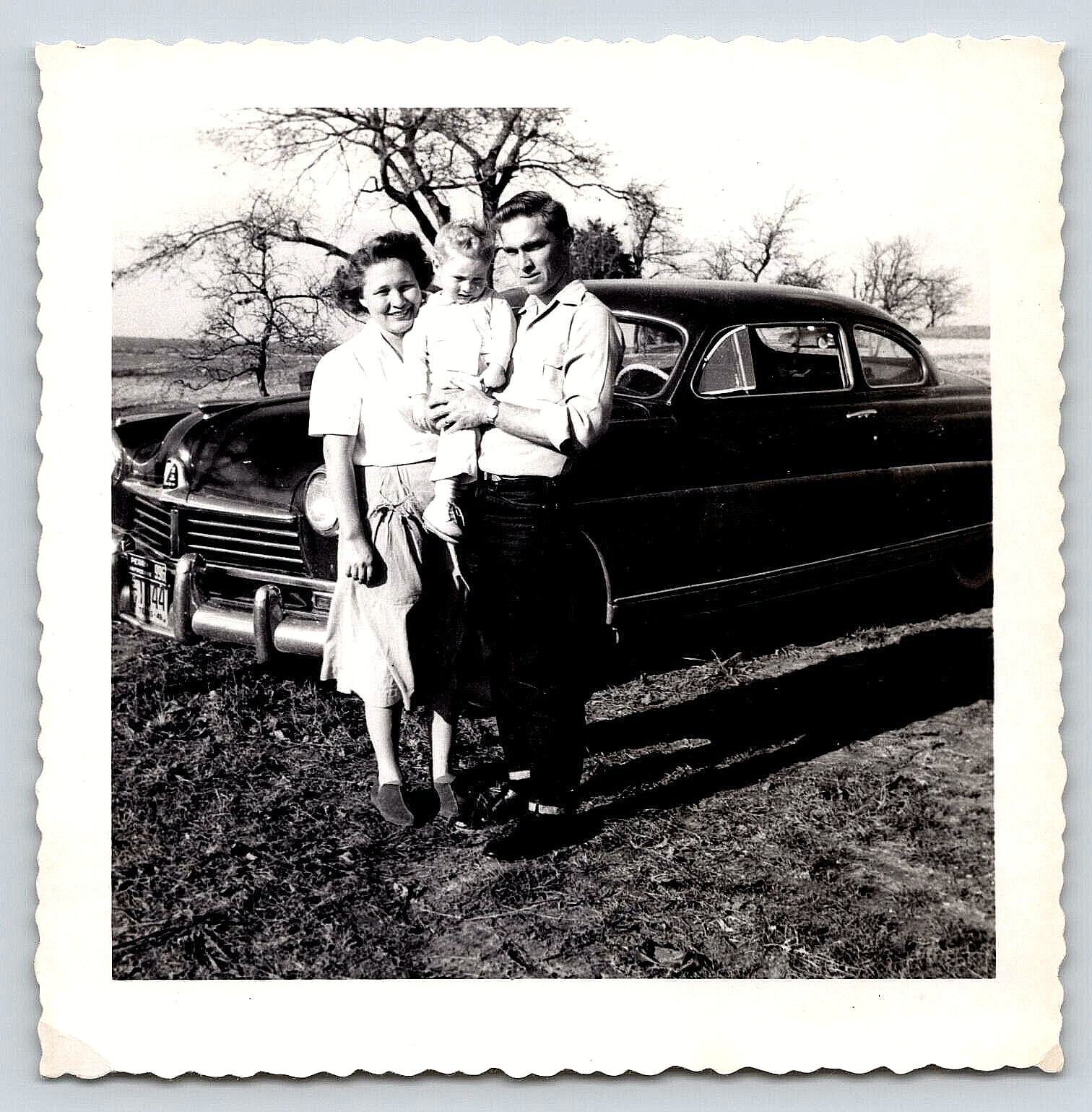 Photograph Vintage Hudson Automobile Family Man Woman Boy Outdoors Texas 1948