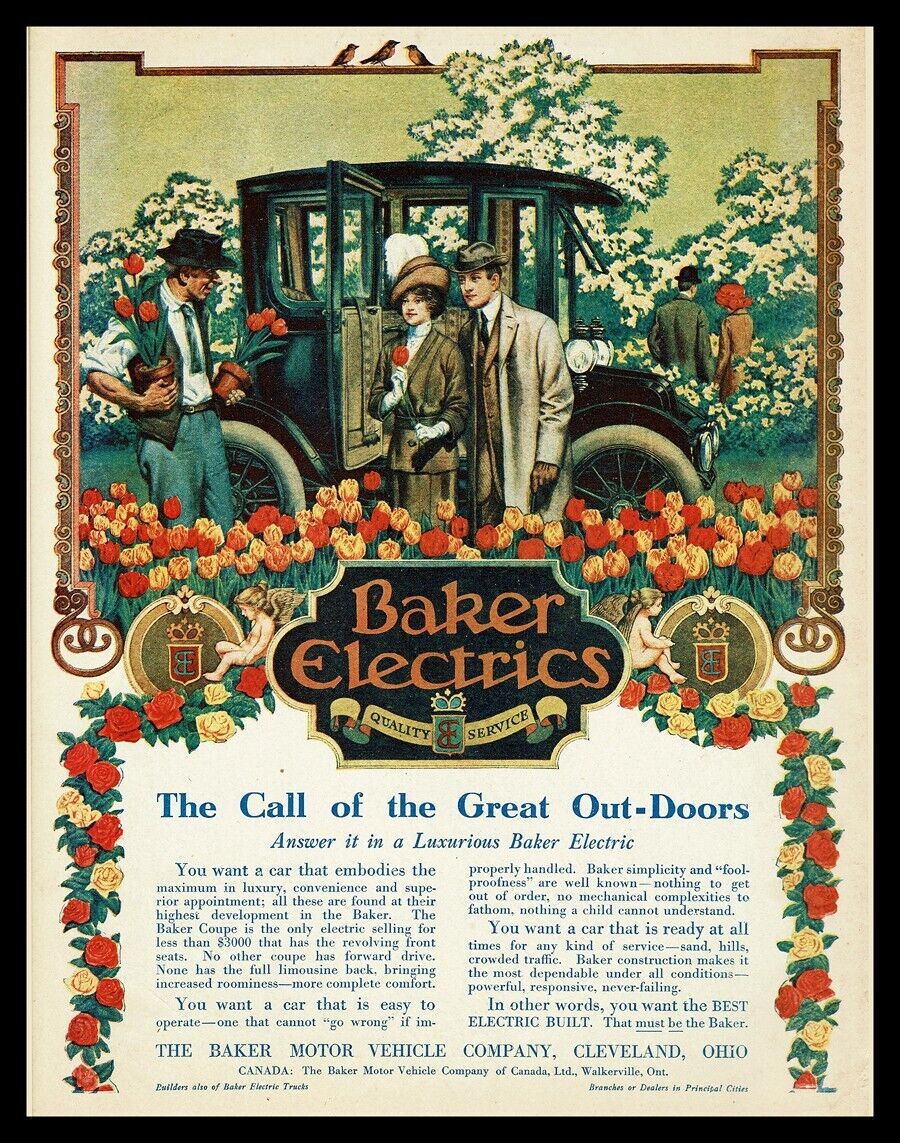 1913 Baker Electric Automobiles Original Magazine Ad