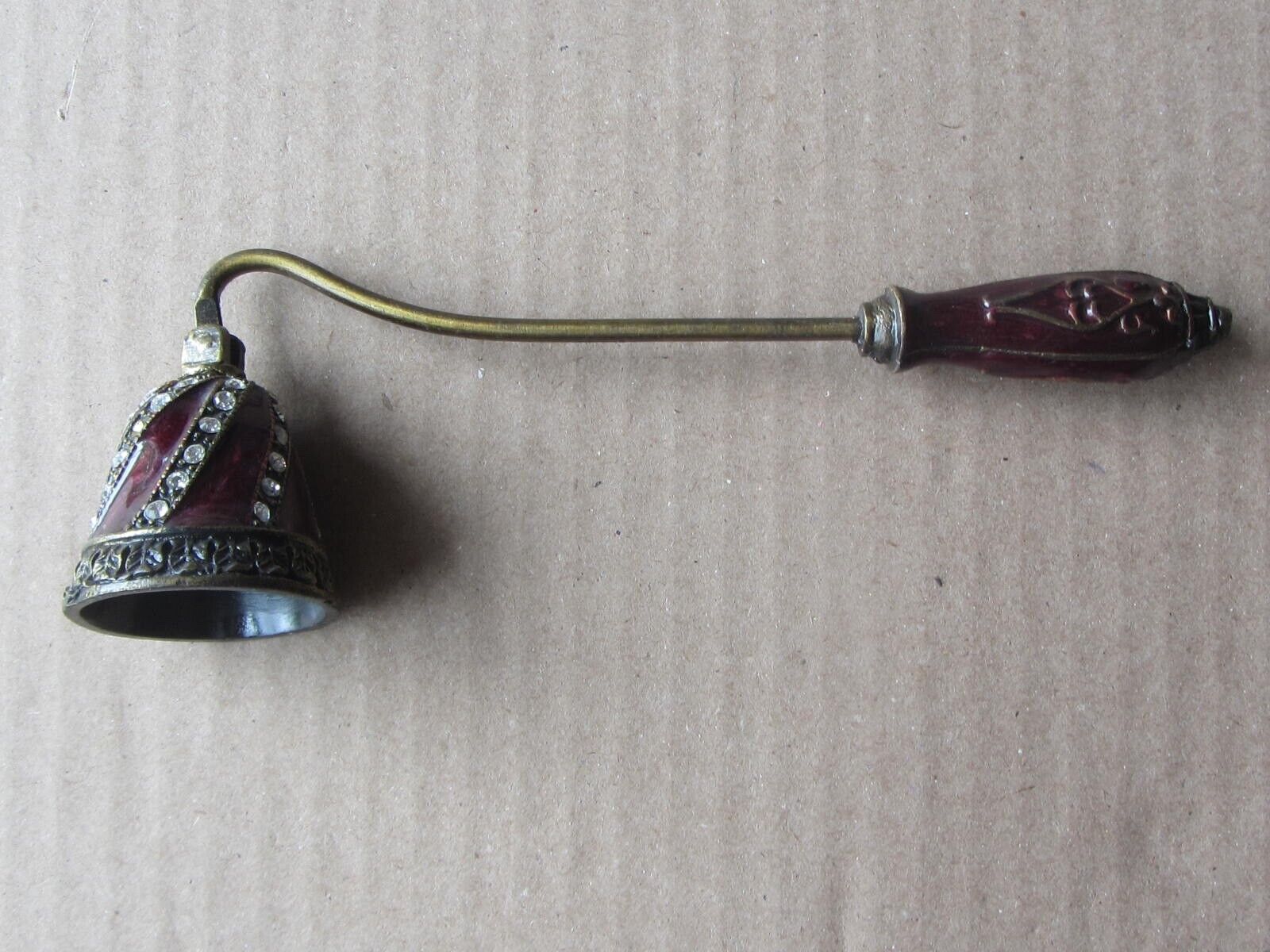Vintage Brass, diamonds & Red Glass Candle Snuffer 6.5\