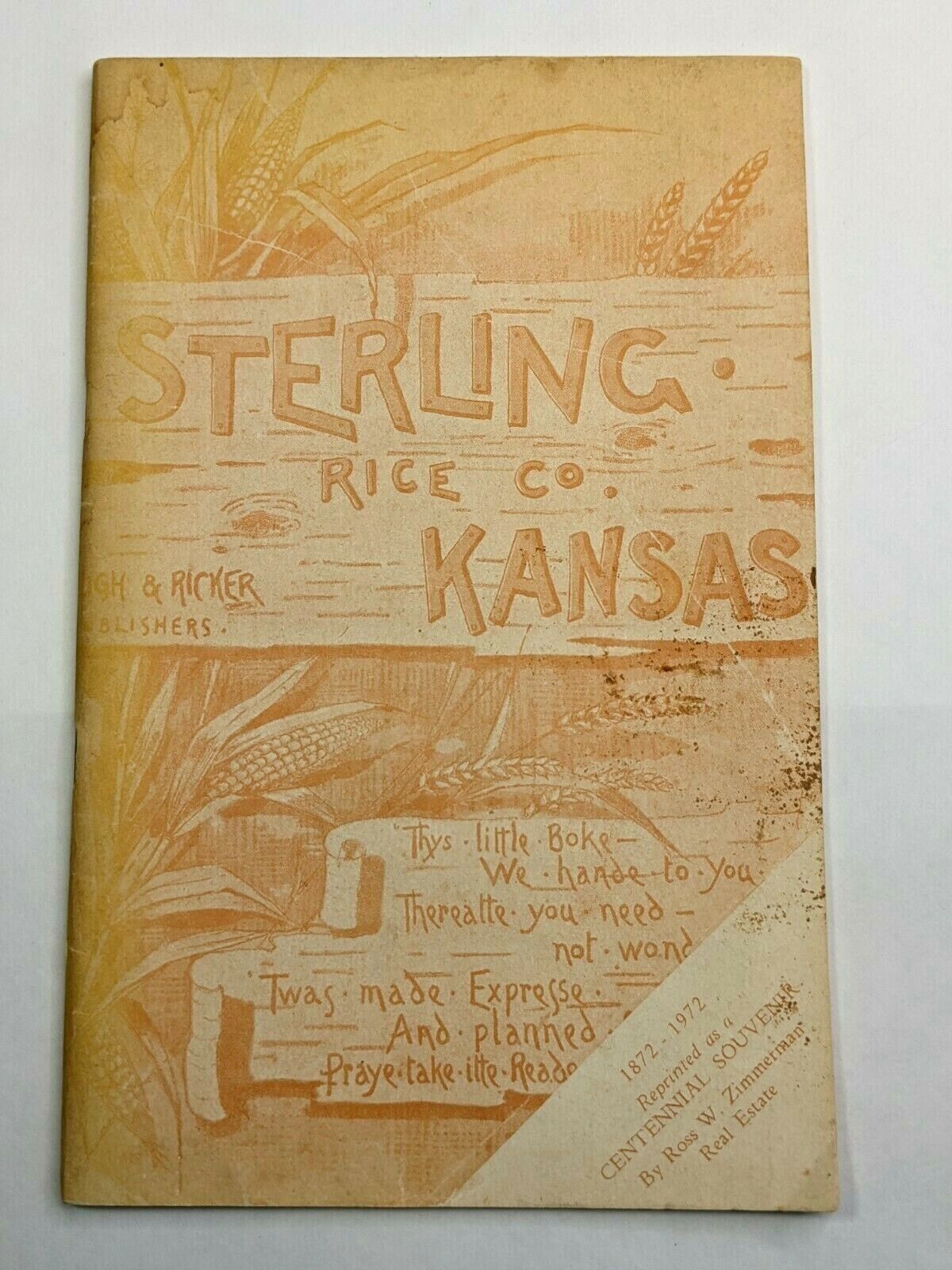 Sterling Rice Co., KS Kansas Centennial Souvenir Booklet 1872 -1972