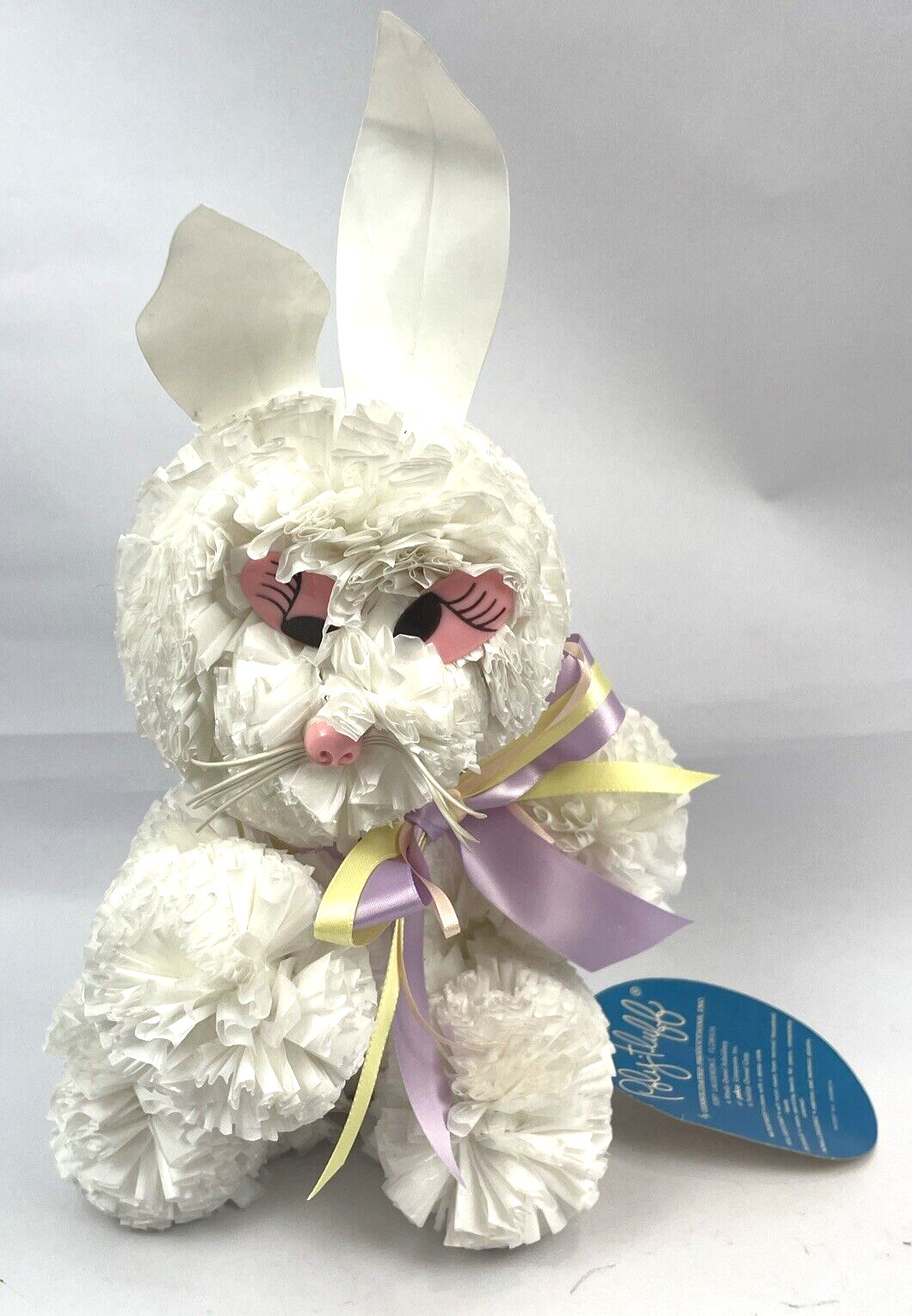 Vintage Plastic Easter Bunny White Pink Poly Fluff Ruffle 13\