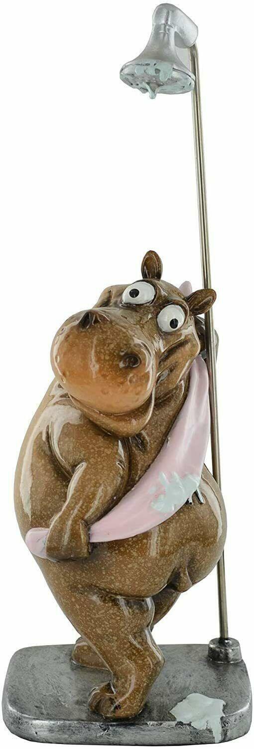 Hippo Showering Small Resin Comical Hippopotamus Figurine (80433)