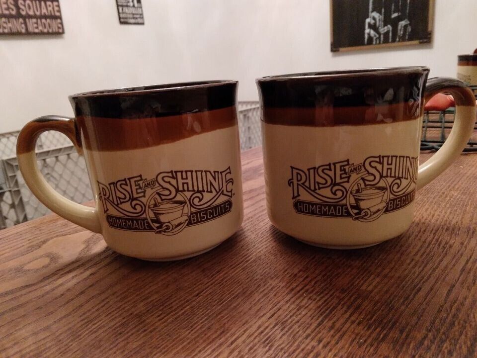 Vintage 1986 Set Of 2 Hardee’s Ceramic Coffee Mugs Rise & Shine