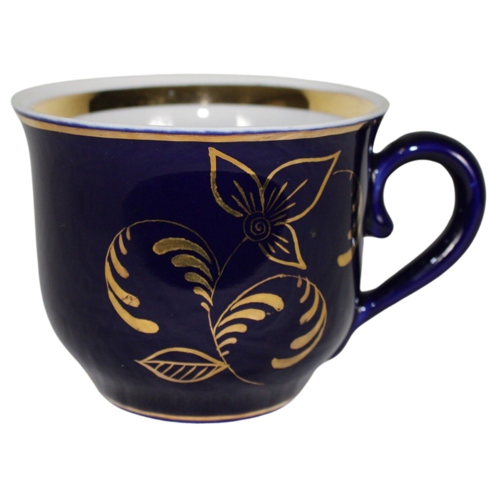 Vintage Lomonosov Porcelain Cobalt Blue Teacup Cup Gold Floral Russia USSR 4.5\