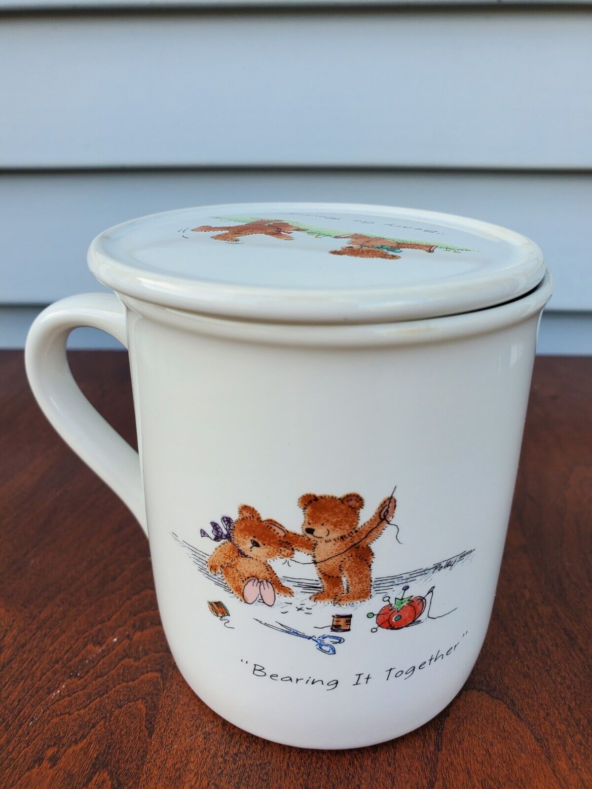 Vtg Hallmark Mug Mates Beary Best Friends Ceramic Coffee Mug Cup With Lid 1985