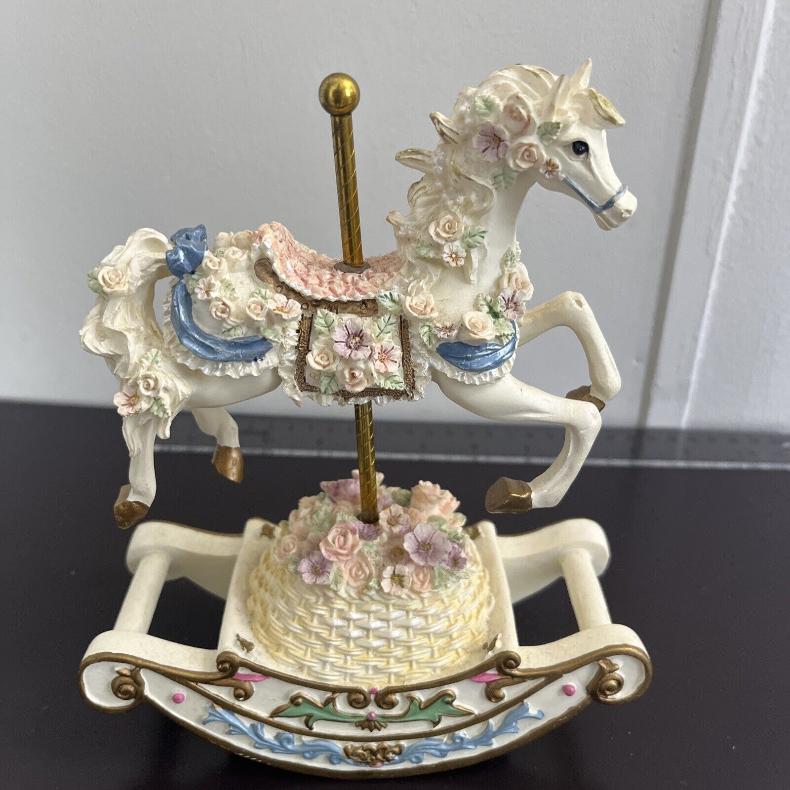 Vintage Wooden Music Box Moving Carousel