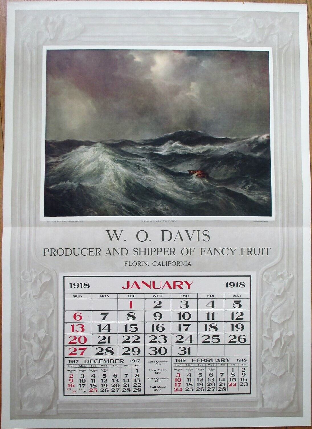 Florin, CA 1918 Advertising Calendar/30x22 Poster: Davis Fancy Fruit- California