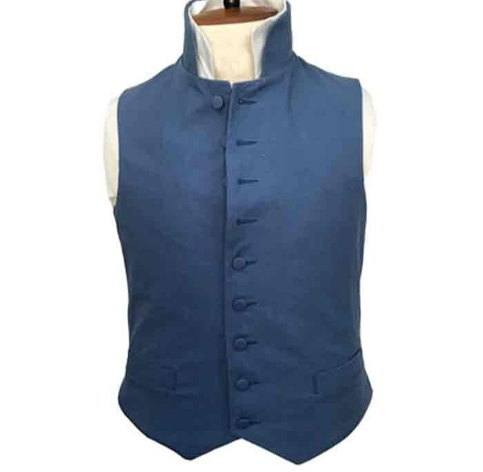 New British 1770s Blue Wool Vest Body Adjusted Fitted Vest With Fast Shipping
