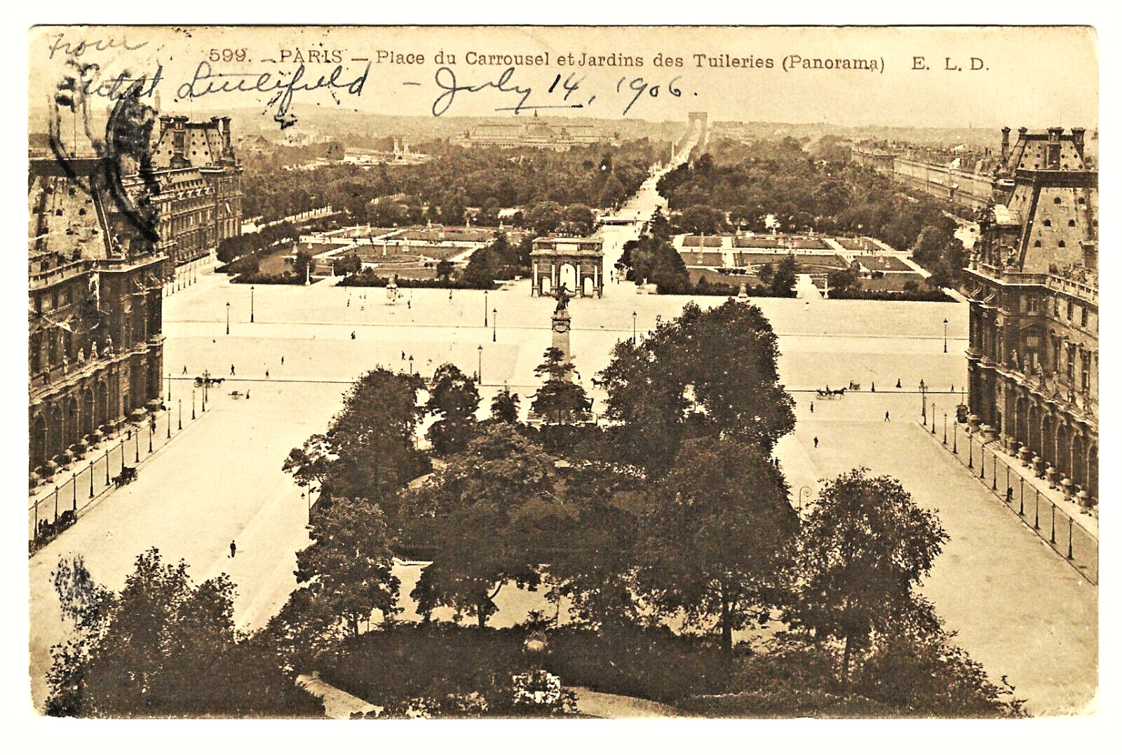 PARIS France 1906 Jardins des Tuileries Aerial View Vintage French Postcard
