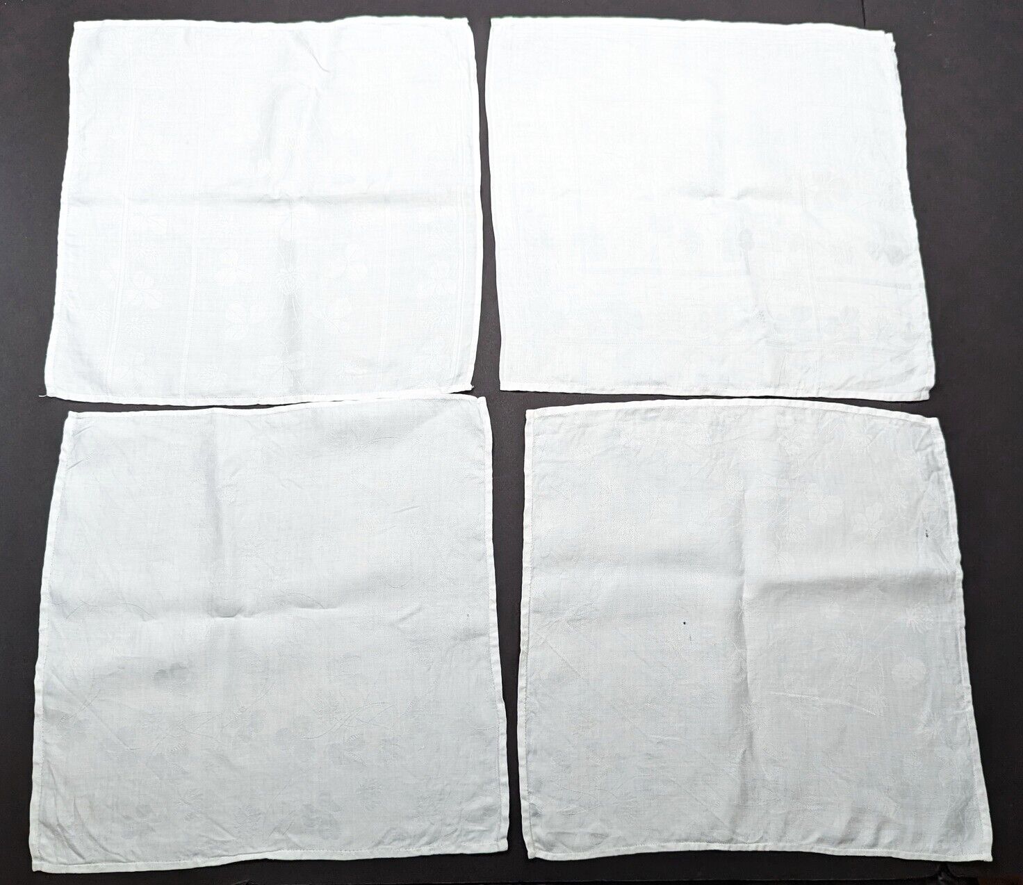 Vintage Set of 4 Napkins White Rayon Clover Thistle Pattern