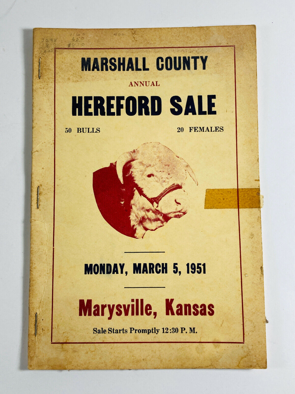 1951 Marshall County Kansas Marysville KS Hereford Sale Booklet vtg