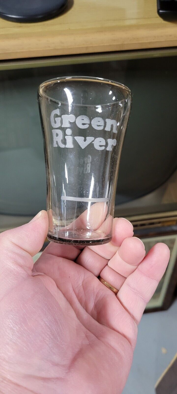 Rare Old Vintage Green River Acid Etched Bar Glass Pre Pro Advertising Back Bar