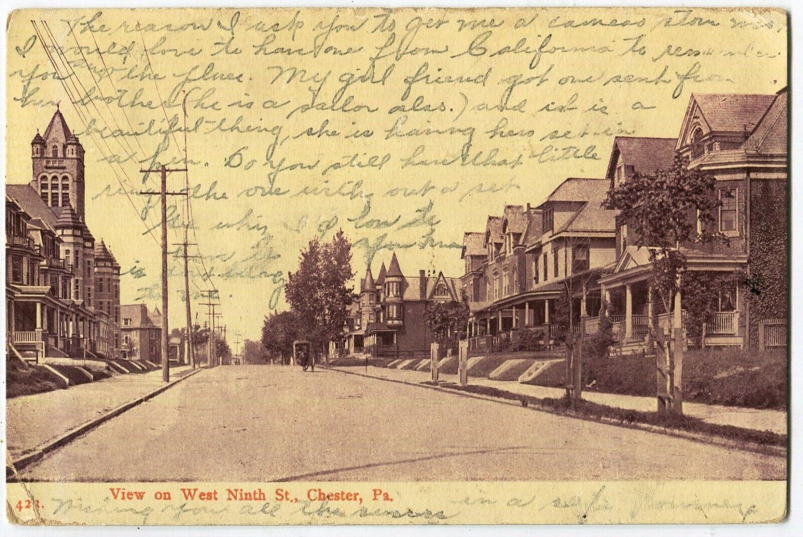 Chester Eddystone PA View on West Ninth Street Homes on Both Sides 1908 Nice