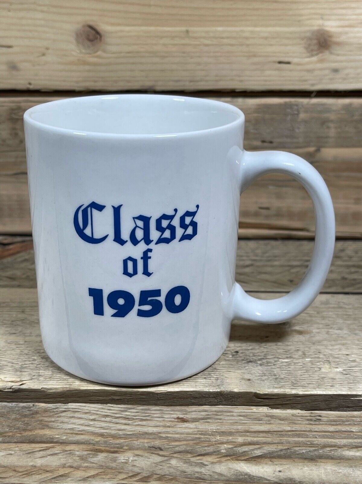 Class of 1950 Mug White Blue R High School Logo Large College Coffee Cup Vintage