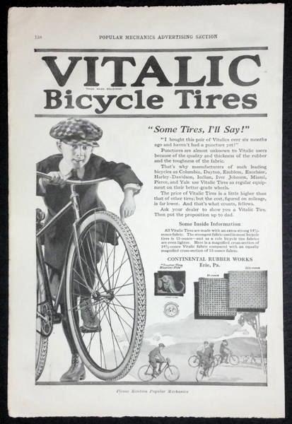 1920 Vitalic Bicycle Tires AD “Some Tires I’ll Say” Continental Rubber Works