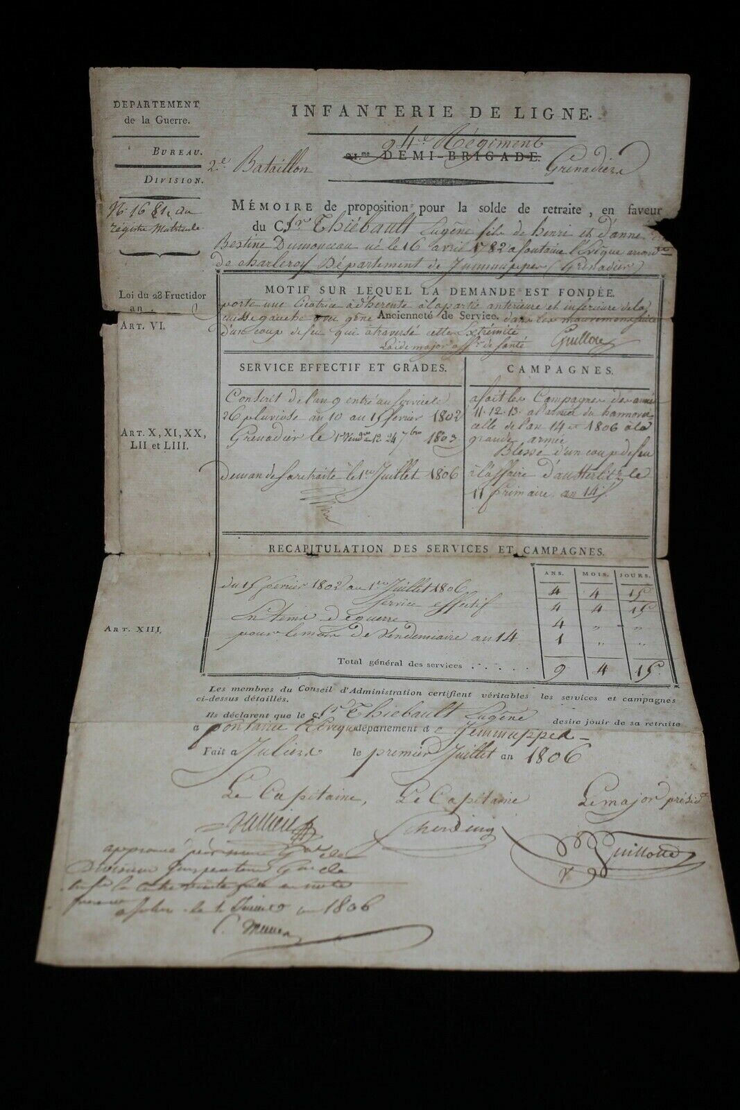 French Napoleonic Belgian Discharge Certificate Battle of Austerlitz