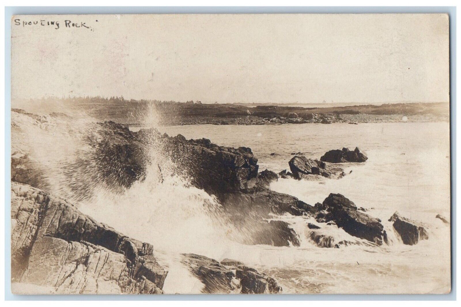 1910 Crashing Waves at Spouting Rock Kennebunkport Maine ME Posted RPPC Postcard
