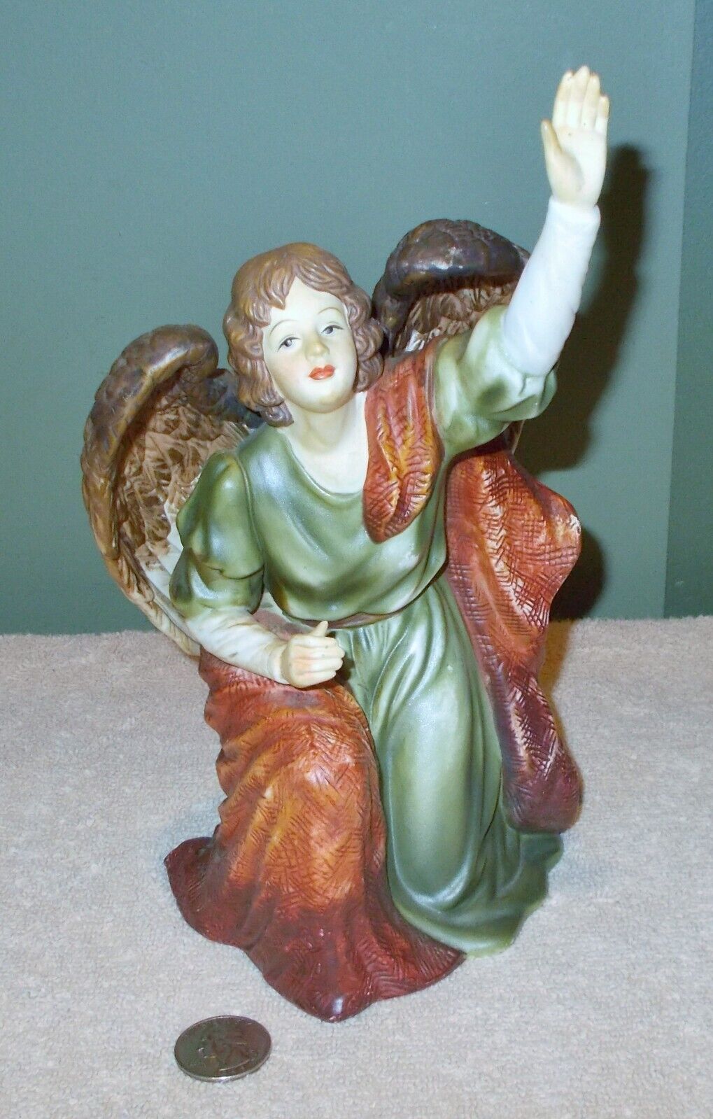 O\'Well Porcelain ANGEL FIGURINE Left arm raised Hand Painted Christmas Collector