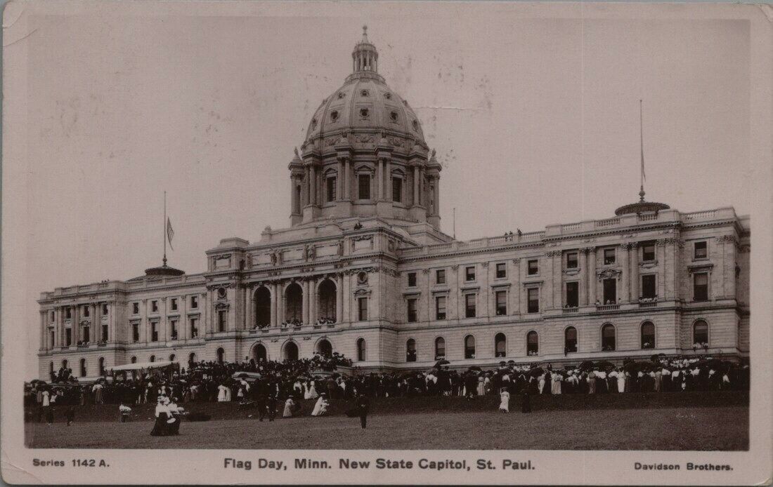 Flag Day New State Capitol St Paul Minnesota 1908 Postcard 1c Franklin Stamp 228
