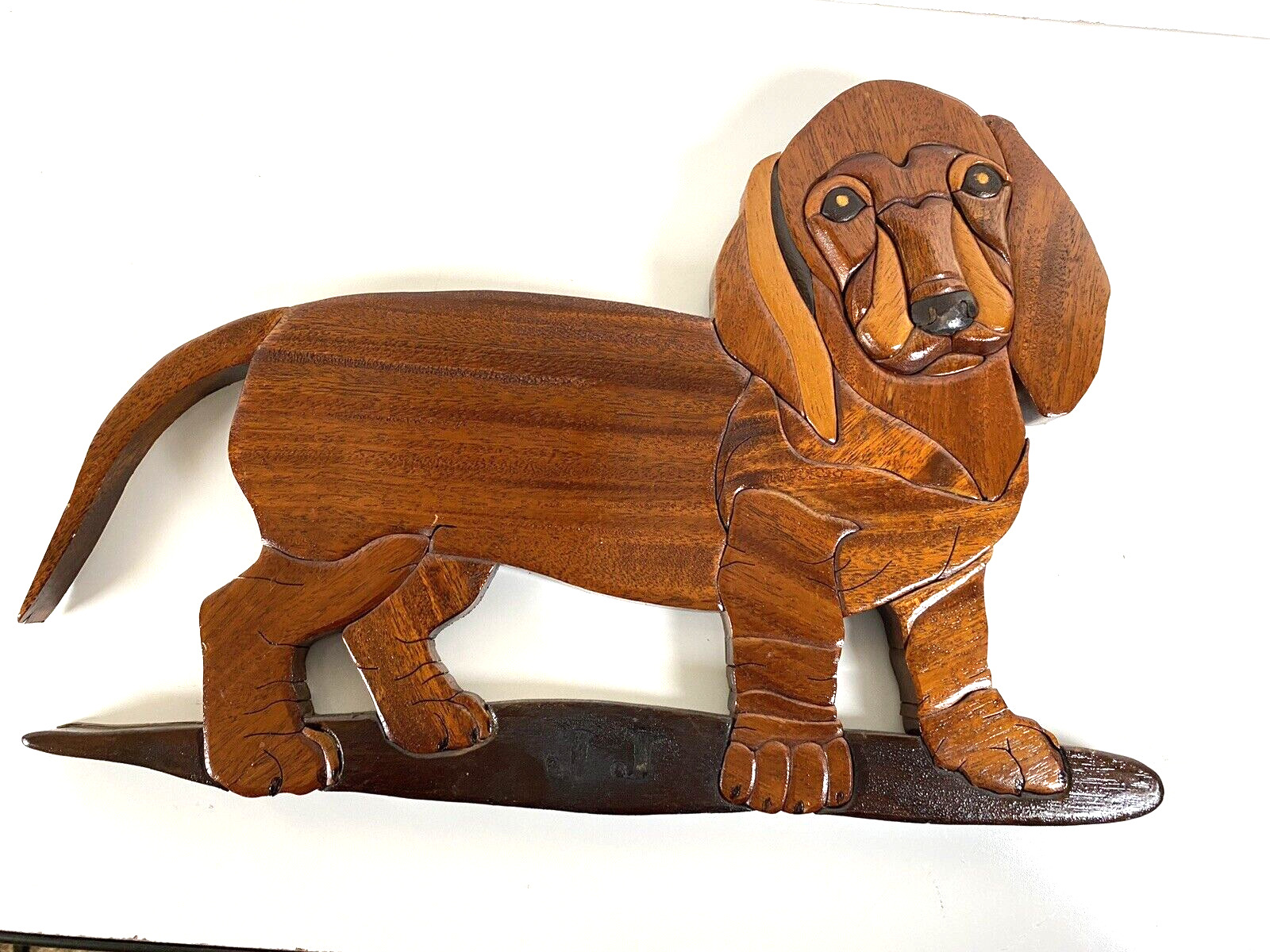 Hand Carved Wooden Dog Dachshund  Wall Hanger 16\