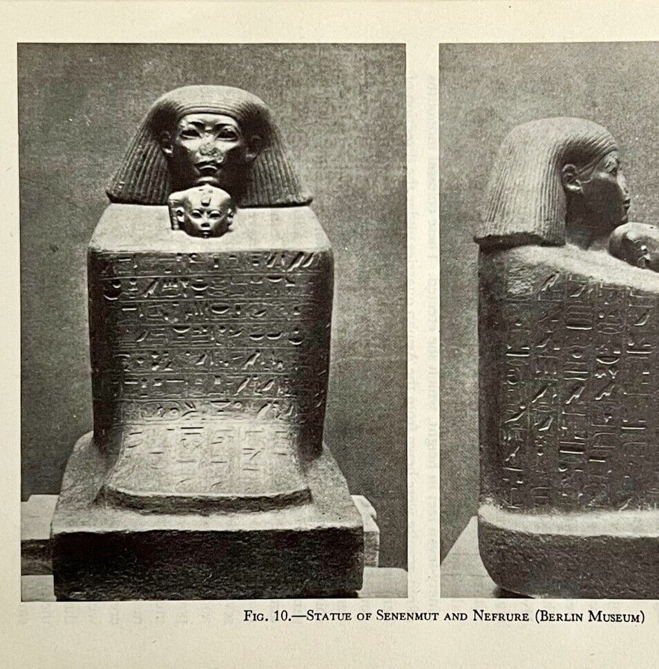 1942 Egypt Senenmut and Nefrure Statue Historical Print Antique Ephemera 8 x 5 