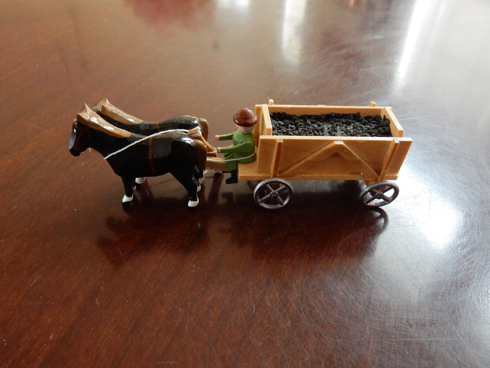 Erzgebirge Wooden Coal Wagon With Horses & Driver VTG Germany