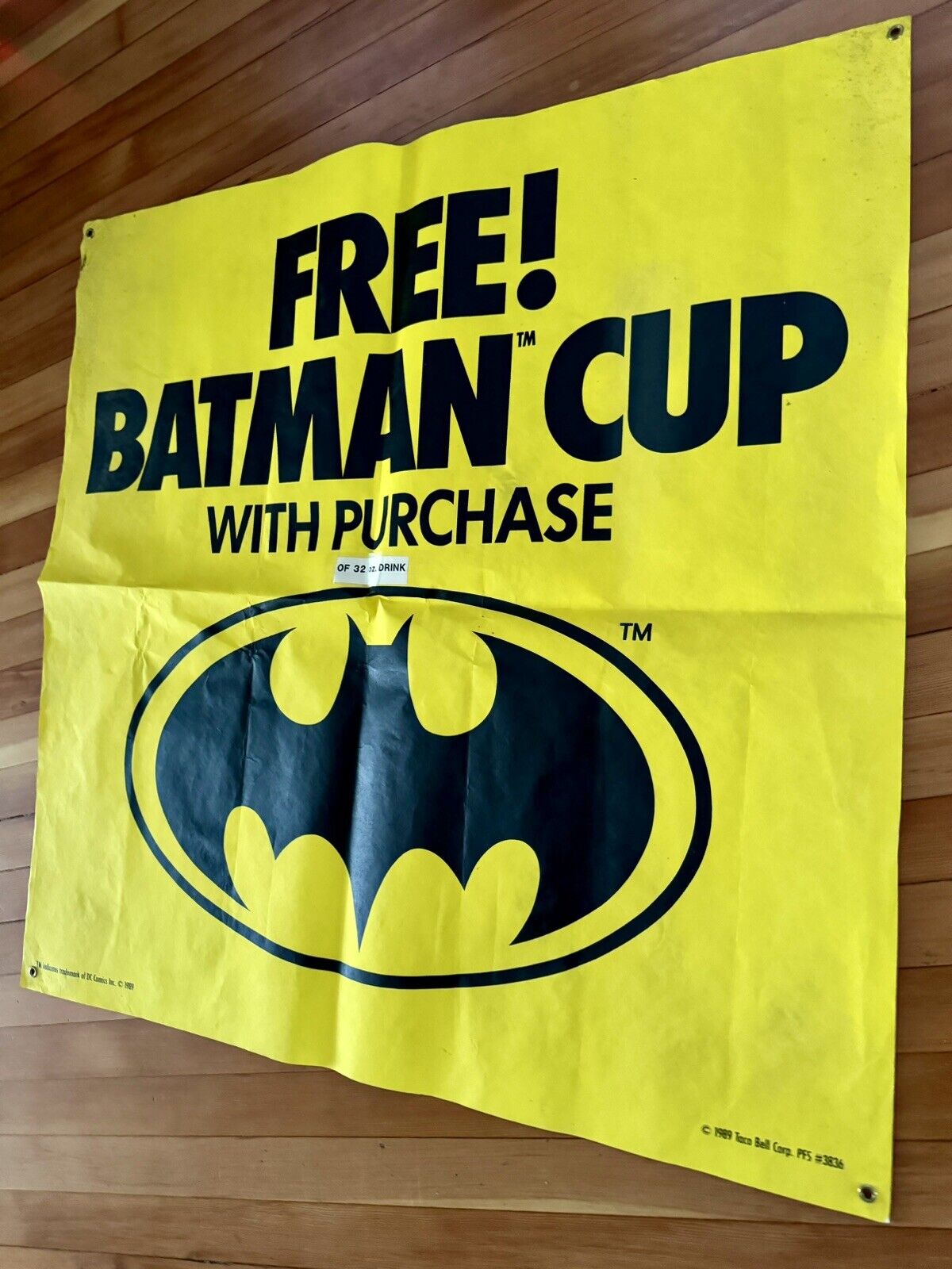 BATMAN RETURNS CUP Taco Bell ADVERTISING SIGN 35” X 35” HUGE 90’s