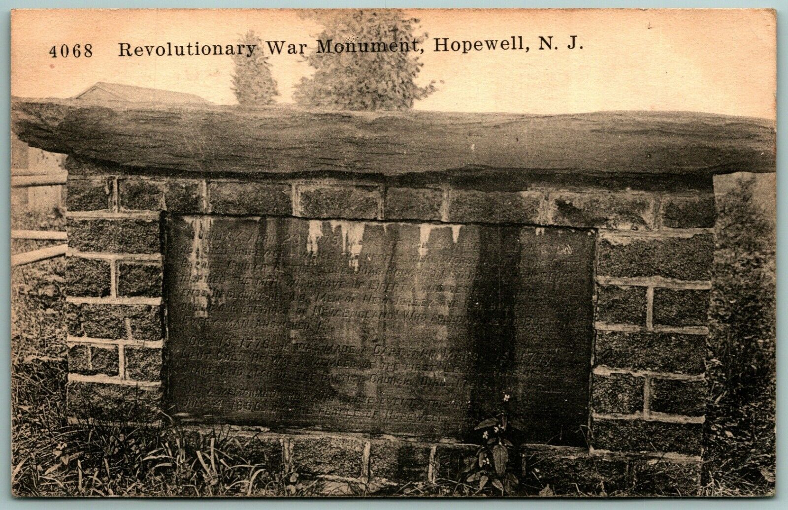Revolutionary War Monument Hopewell New Jersey NJ 1920 DB Postcard J6