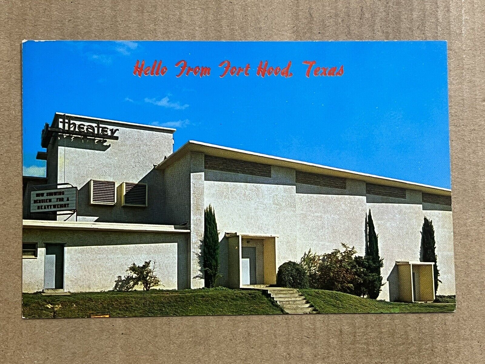Postcard Fort Hood TX Texas Army Base Main Theater Greetings Vintage PC