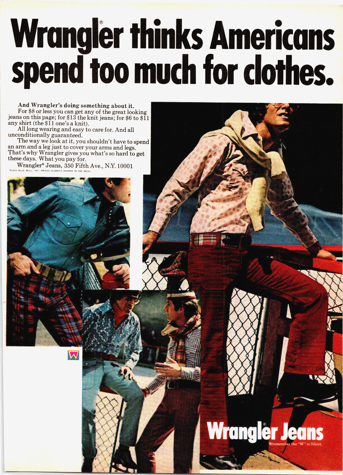 Vintage 1972 Wrangler Thinks Americans Spend Too Much For Cloths Advertisement