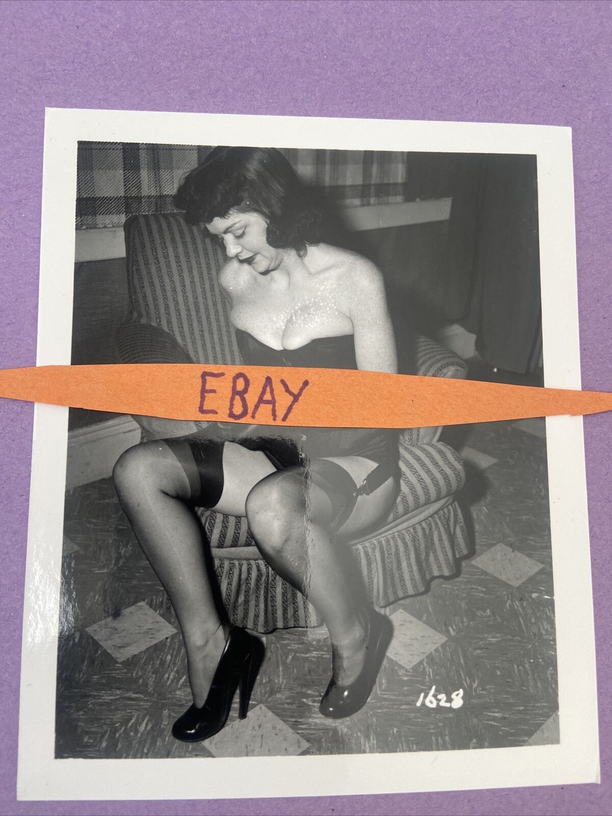 4x5 B&W Cheesecake Photo Busty. Black Garters,  Heels. Orig. Irving Klaw