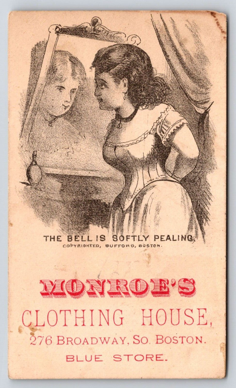 Advertisement Trade Card Monroe\'s Clothing House South Boston MA