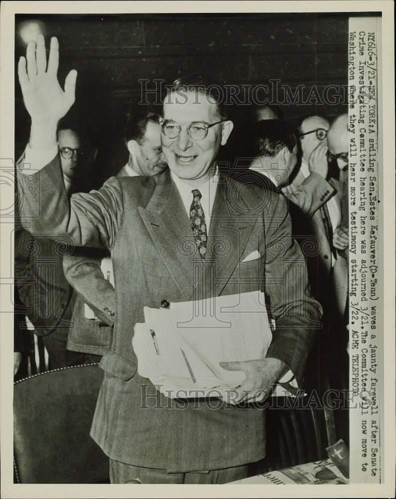 1951 Press Photo Sen. Estes Kefauver at Crime Investigating Comm. hearing, NY