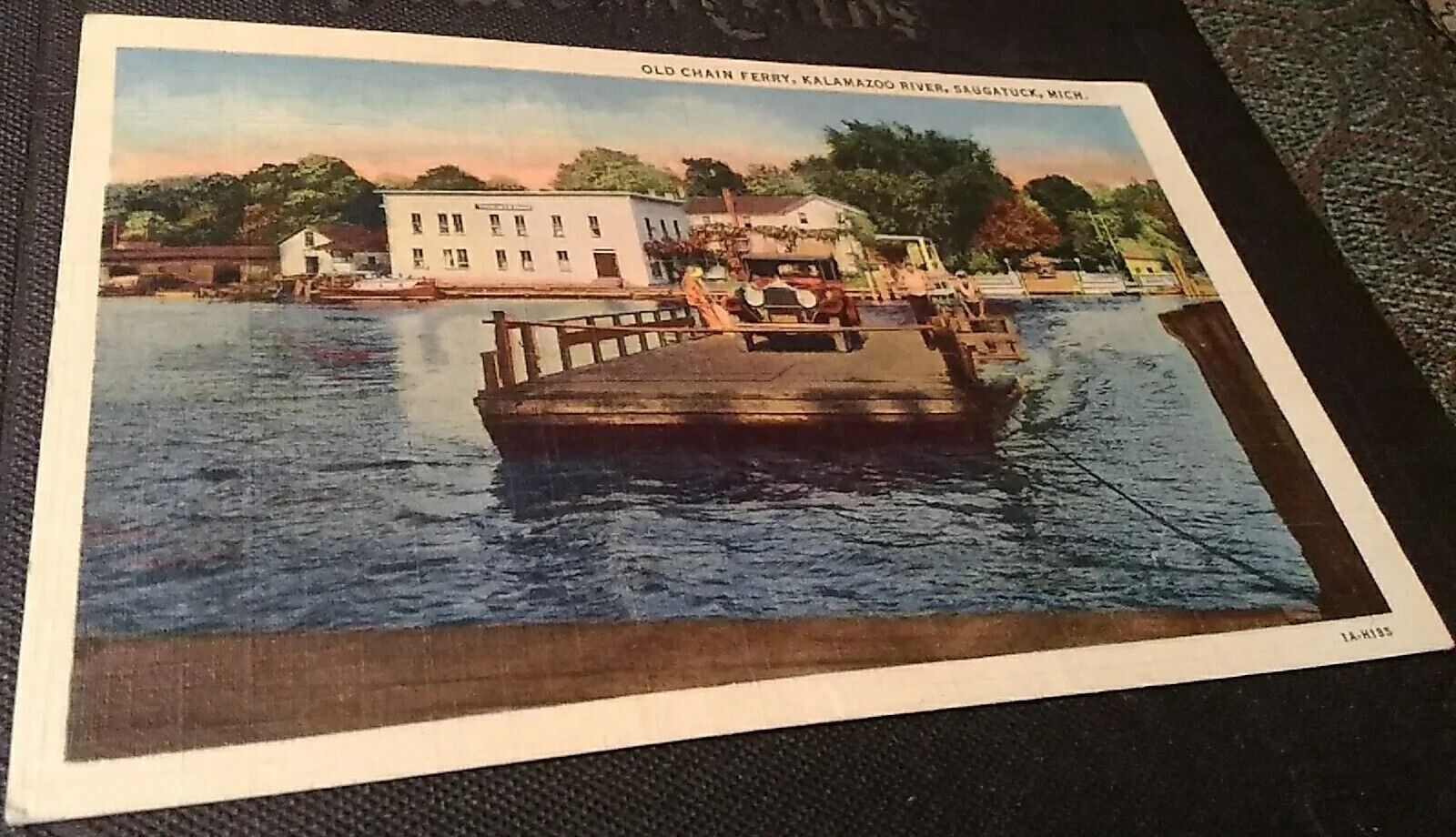 Saugatuck, Michigan Old Chain Ferry, Kalamazoo River. Linen Post Card