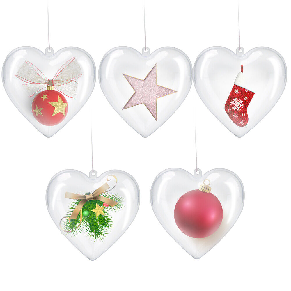 5x DIY Christmas Balls Ornaments Fillable Open Clear Hanging Ball Xmas Tree Deco