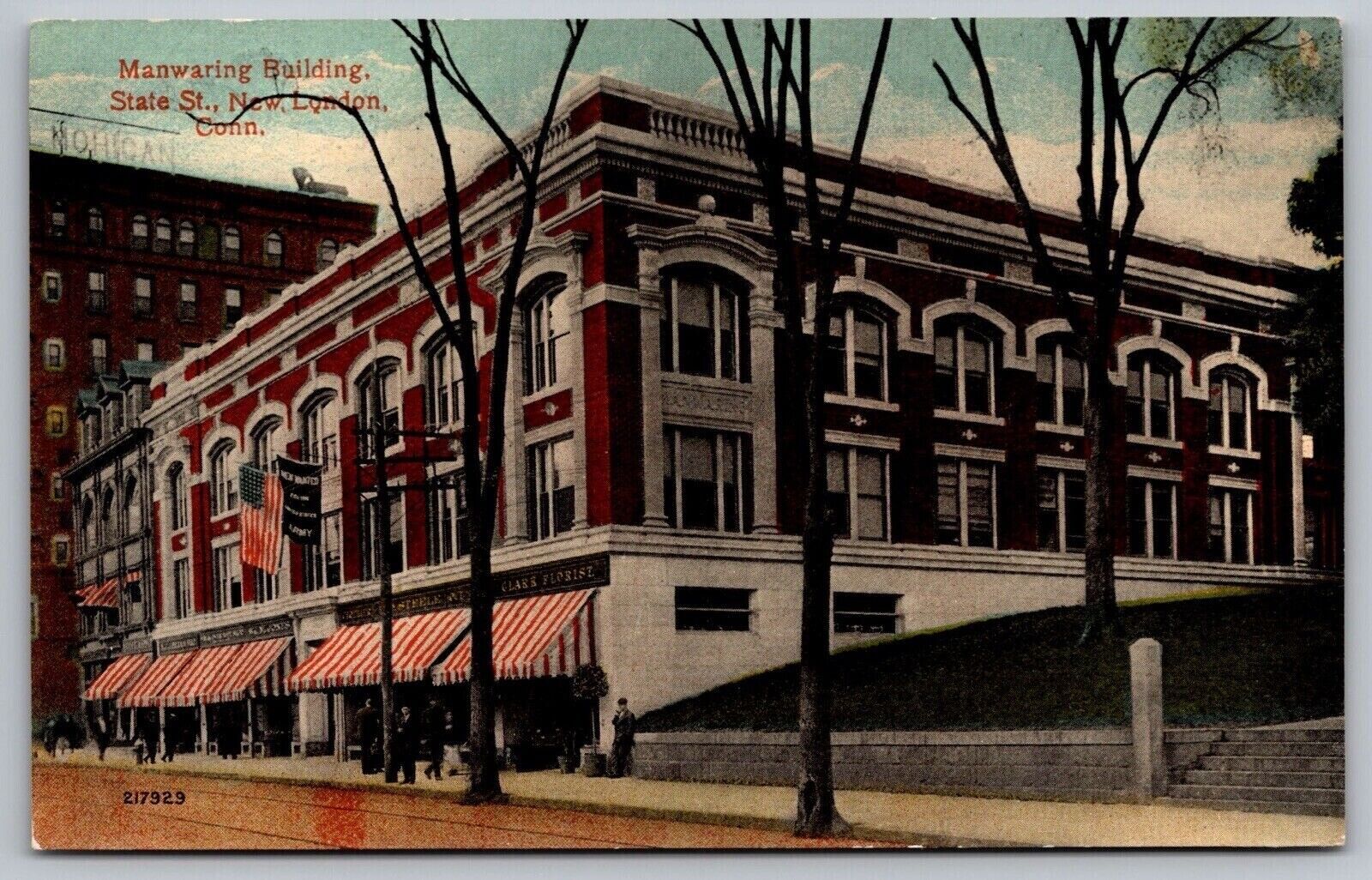 New London Connecticut Manwaring Buidling Downtown Streetview DB Postcard