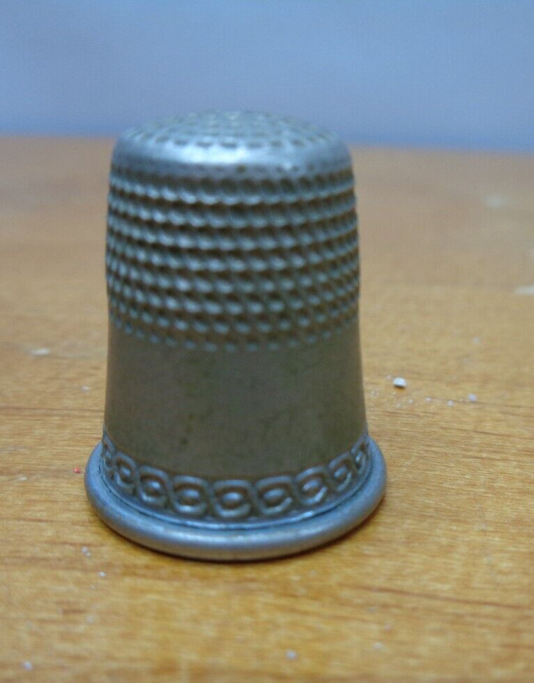Vintage Thimble Silver Pewter? Scroll edge Marked 8 Outside Marked Circle Inside