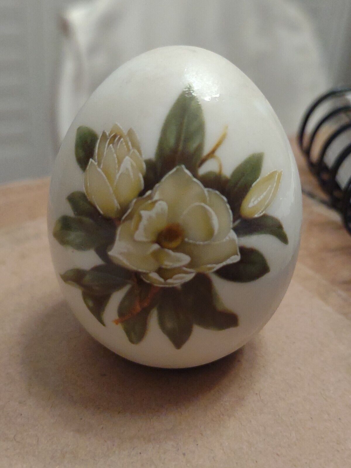 Vintage Porcelain Egg Yellow Roses Hand Crafted Egg Paperweight