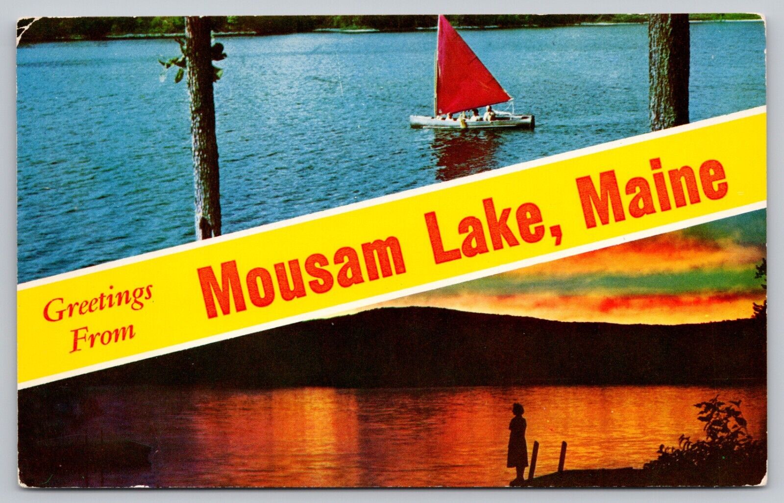 Postcard - Greetings from Mousam Lake, Maine - Split View, 1950s, Unposted (Q37)