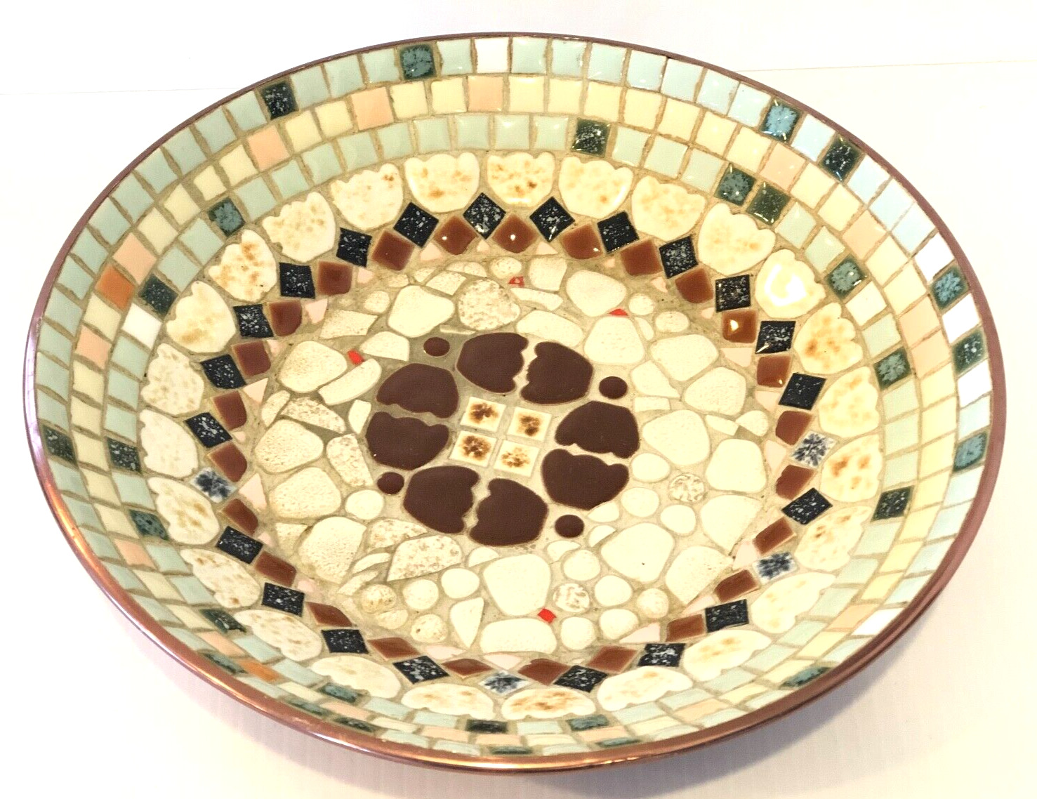 Vintage Mosaic Tiles Copper Bowl From Israel Judaica Judaism Hebrew Jewish