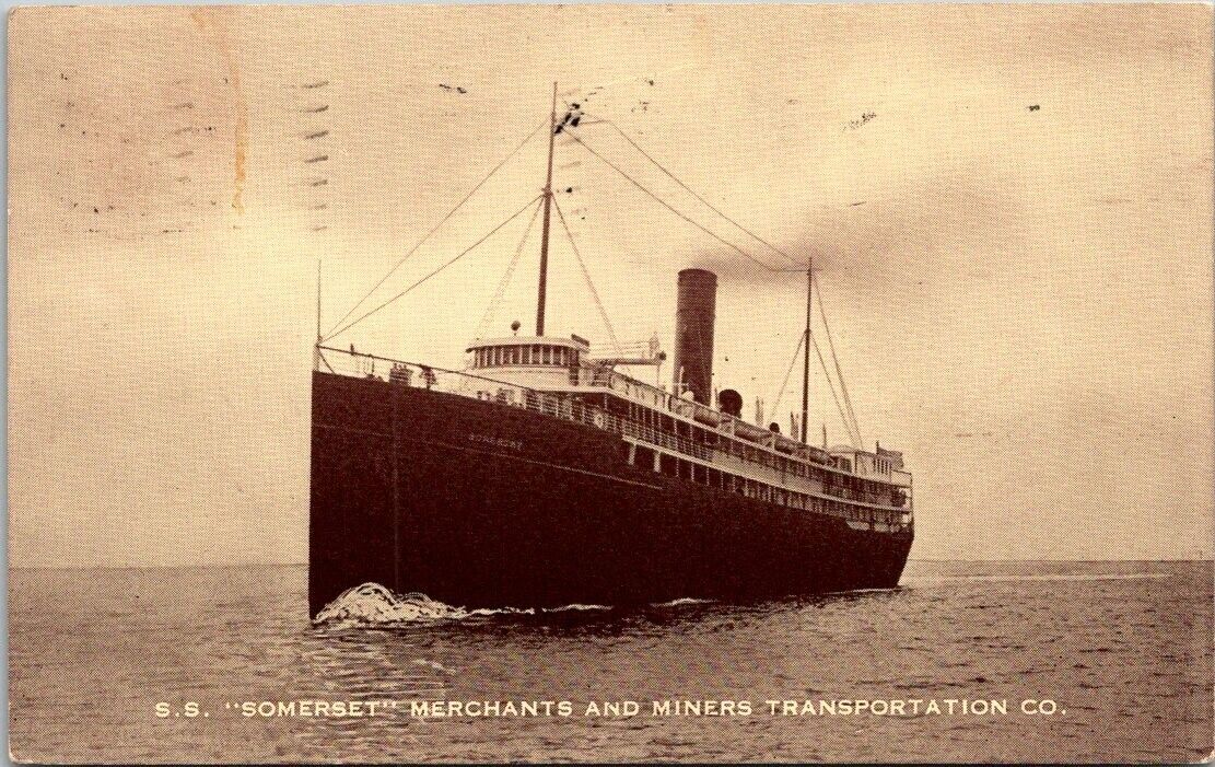 1935 S.S. SOMERSET SHIP MERCHANTS AND MINERS TRANSPORTATION postcard